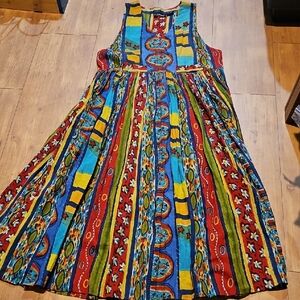 Colorful Blue and Yellow Sleeveless Scoop Neck Sundress